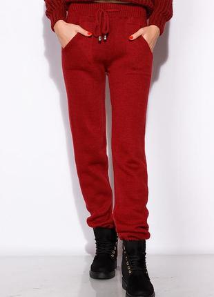 Костюм жіночий теплий в'язаний з вовни светр та штани бордовий s-l6 фото