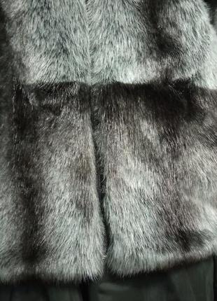 Женская короткая пушистая шуба исскуственный мех песца серо-черный 40-426 фото
