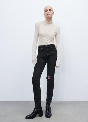 Джинсы zara slim high rise прямые , с дырками