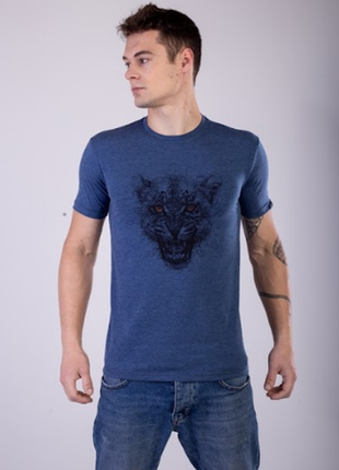 Мужская футболка стрейчевая темно-синяя с принтом hector