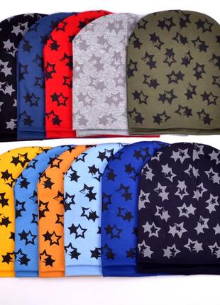 Комплект шапка біні зірки хомут снуд бавовна демисезон асорті 12 кольорів7 фото