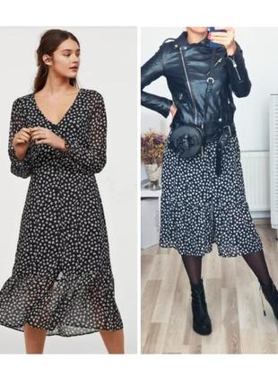Шифоновое платье-миди h&m новое миди платье чёрное в точках