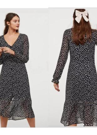 Шифоновое платье-миди h&m новое миди платье чёрное в точках3 фото