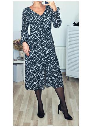 Шифоновое платье-миди h&m новое миди платье чёрное в точках5 фото