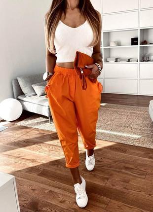 Женские жіночі штаны штани брюки коттоновые котонові якісні качественные оранжеві оранжевые
