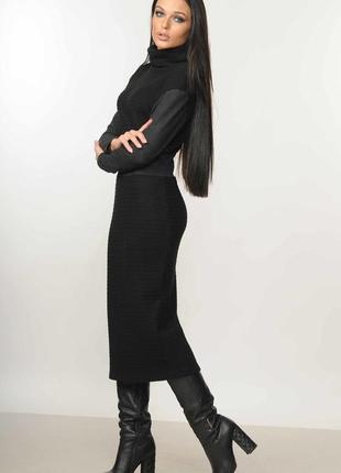 Тепле трикотажне чорне плаття | 30273 фото