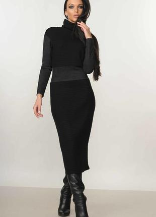 Теплі трикотажне чорне плаття | 30271 фото