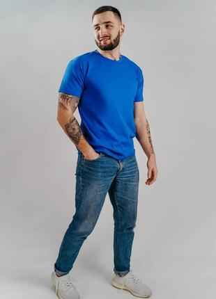 Базова яскраво-синя чоловіча футболка 100% бавовна (+25 кольорів)2 фото
