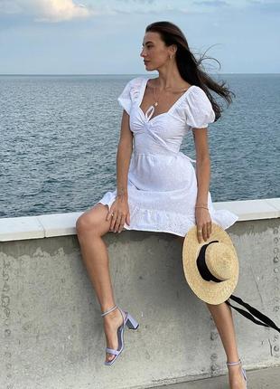 Женское белое короткое платье хлопковое шитье5 фото