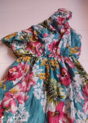 Хлопковый сарафан платье на одно плечо, с цветочным принтом7 фото