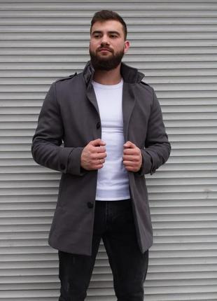 Чоловіче стильне пальто з кашеміру на стеганном підкладі5 фото