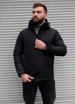 Чёрная мужская дутая куртка зимняя на синтепоне съемный капюшон3 фото