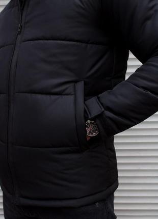 Чёрная мужская дутая куртка зимняя на синтепоне съемный капюшон8 фото