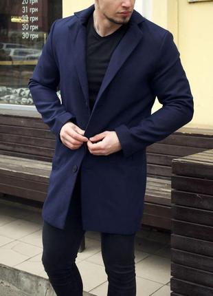Мужское кашемировое темно-синее пальто классическое однобортное | искусственный кашемир5 фото