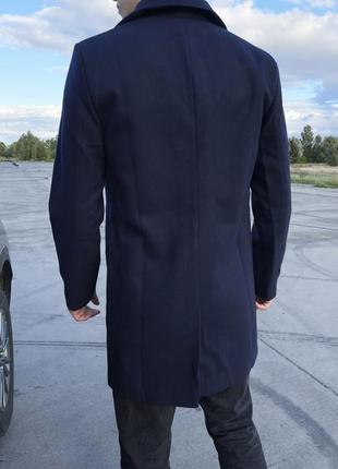 Мужское кашемировое темно-синее пальто классическое однобортное | искусственный кашемир4 фото