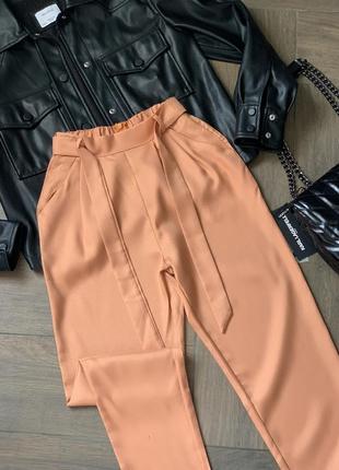 Жіночі штани з поясом оранжеві zara.2 фото