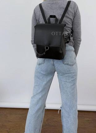 Рюкзак 3 відділення чорний, жіночий рюкзак чорний з ланцюжком1 фото