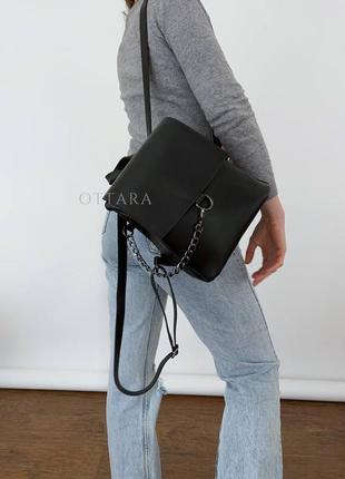 Рюкзак 3 відділення чорний, жіночий рюкзак чорний з ланцюжком5 фото