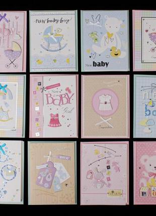 Открытки с конвертом и листиком для пожеланий "baby" 14.5*9,5 см (упаковка 12 шт)