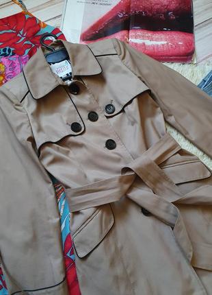 Коттоновий весняний укорочений тренч плащ пальто піджак жакет натуральний з поясом3 фото
