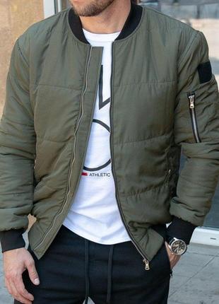 Мужская демисезонная куртка бомбер цвета хаки6 фото
