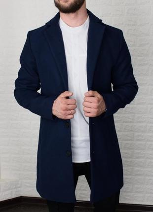 Чоловіче кашемірове пальто, синє5 фото