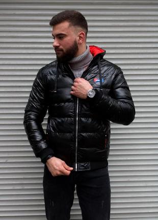 Зимняя двусторонняя мужская куртка? 100% полиэстер + холлофайбер?? черный/красный2 фото