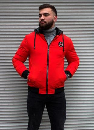 Зимняя двусторонняя мужская куртка? 100% полиэстер + холлофайбер?? черный/красный7 фото