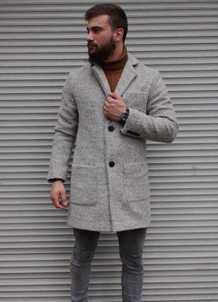 Світло-сіре чоловіче пальто  ⁇  букле + тканинна підкладка  ⁇  демісезон4 фото