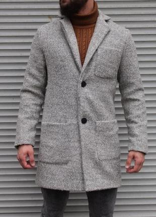 Светло-серое мужское пальто | букле + тканевая подкладка | демисезон6 фото