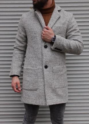 Светло-серое мужское пальто | букле + тканевая подкладка | демисезон1 фото