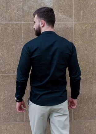 Мужская черная рубашка "style" воротник стойка5 фото