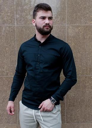 Мужская черная рубашка "style" воротник стойка