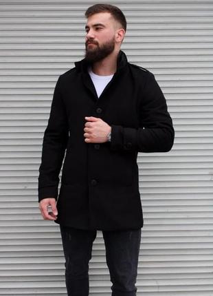 Мужское черное кашемировое пальто | искусственный кашемир + подклад на синтепоне3 фото