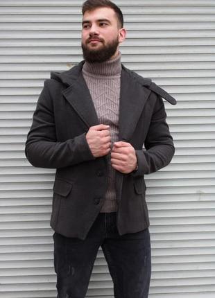 Мужское серое пальто с капюшоном | кашемир