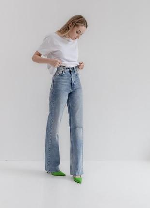 Zara джинси з високою посадкою і розрізом, прямі штани, штани труби