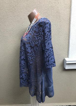 Кружевная,мягкий гипюр блуза,рубаха ассиметричная,баска,волан по спинке4 фото