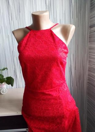 Мереживна червона асиметрична сукня6 фото