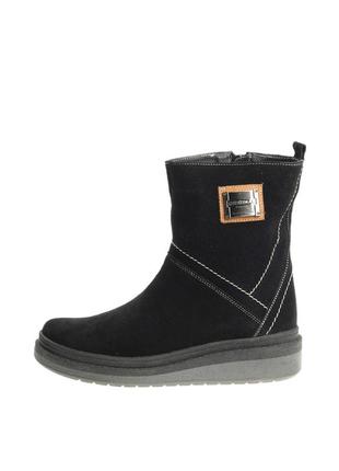 Полусапоги женские зимние чёрные натуральная замша украина  injers - размер 36 (23 см)