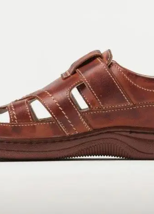 Чоловічі шкіряні літні туфлі comfort leather brown 030 до2 фото