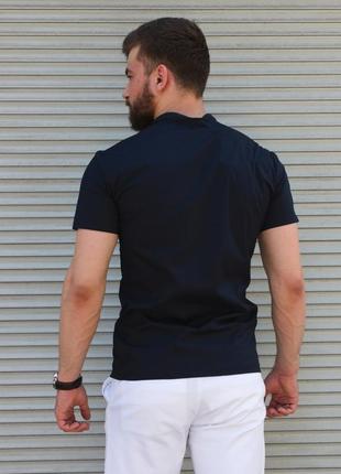 Тёмно-синяя рубашка с коротким рукавом и воротником стойка | 100% хлопок