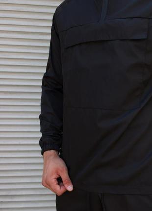 Спортивний костюм чоловічий з капюшоном | анорак + штани | плащівка/100% поліестер | чорний6 фото
