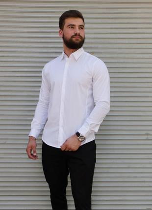 Біла класична чоловіча сорочка приталені | 100% бавовна