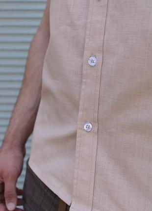 Лляна сорочка з коротким рукавом бежевого кольору  ⁇  100% льон7 фото
