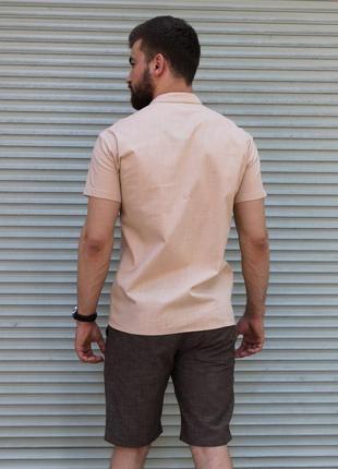 Лляна сорочка з коротким рукавом бежевого кольору  ⁇  100% льон6 фото