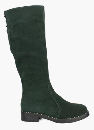 Сапоги женские зимние зелёные натуральная замша украина  limon - размер 37 (24 см)