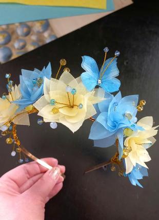 Обідок з квітами жовто-блакитний патріотичний2 фото