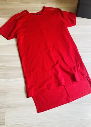 Чоловіча подовжена футболка туреччина нова червона неформальна2 фото