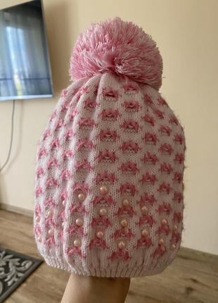 Классная, розовая, шапочка, на девочку, з бом боном