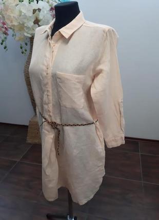 Рубашка-платье с поясом лен в этно стиле zara3 фото